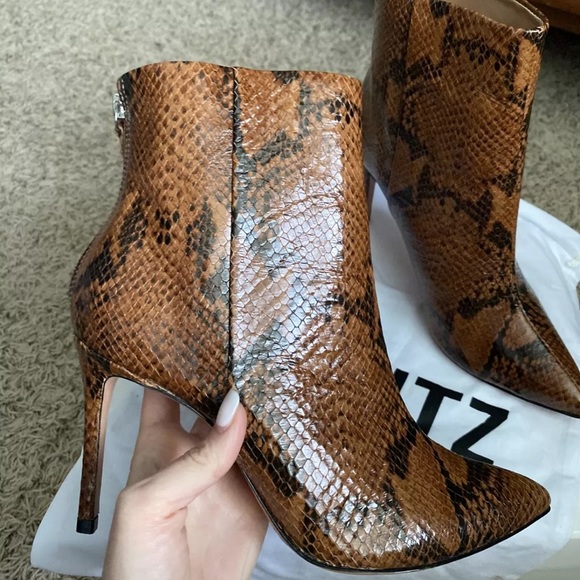 SOLD Schutz Brown Snakeskin Heeled Booties - Picture 3 of 8